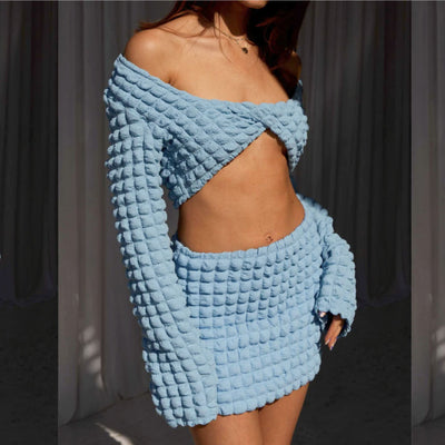 Conjunto Sexy de Dos Piezas con Manga Larga y Diseño Cuadros Torcidos - Image 4