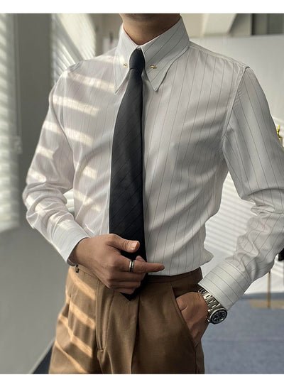 Camisa Casual para Hombre con Cuello Empire y Rayas - Image 4