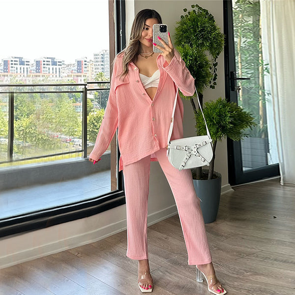 Conjunto Elegante: Blusa Suelta Manga Larga + Pantalón Ajustado Cintura Alta - Image 3