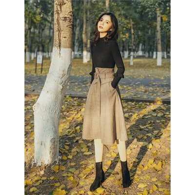 Conjunto Retro de Falda y Suéter de Lana para Mujer