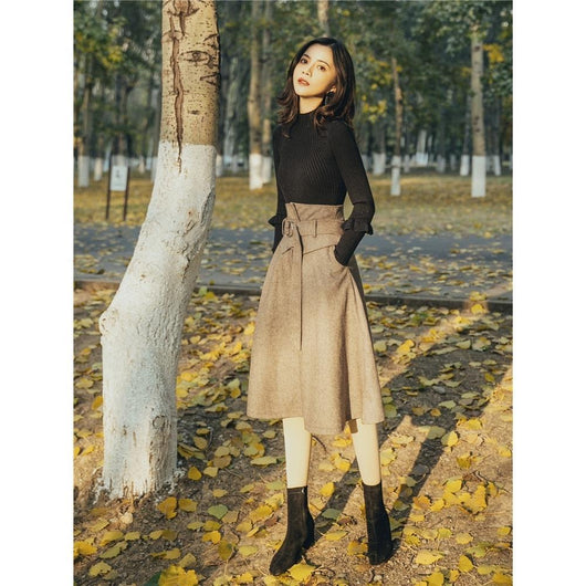 Conjunto Retro de Falda y Suéter de Lana para Mujer