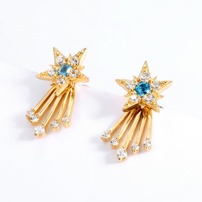 Aretes de Plata Esterlina Chapados en Oro con Diseño de Meteorito - Lujo Japonés y Coreano