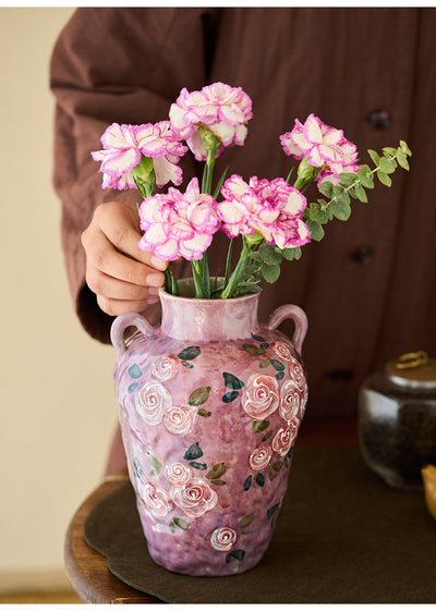 Florero de Porcelana China Pintado a Mano con Rosas - Image 19