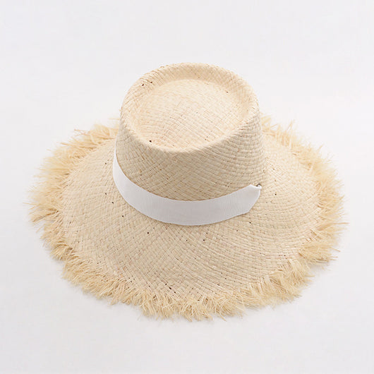 Sombrero de Paja Tejida con Lazo de Rafia y Borde Deshilachado - Image 5