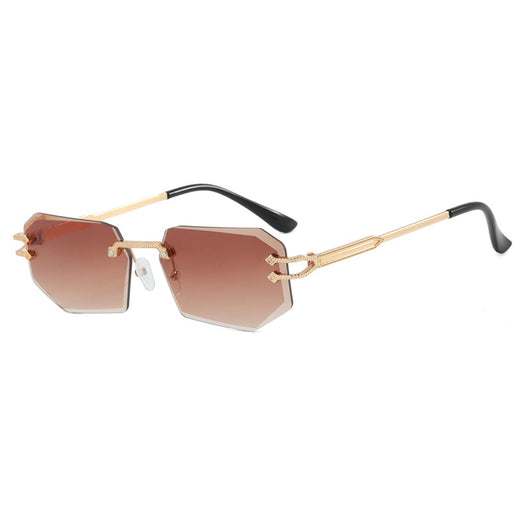 Rimless octagonal clear lens glasses with silver-toned metal temples and black ear tips, featuring decorative accents. - Image 4