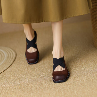 Zapatos Retro de Cuero Gamuza con Tacón Bajo y Elástico Ajustable - Image 22