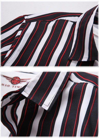 Camisa Manga Larga a Rayas Estilo Coreano para Hombres Jóvenes - Image 20