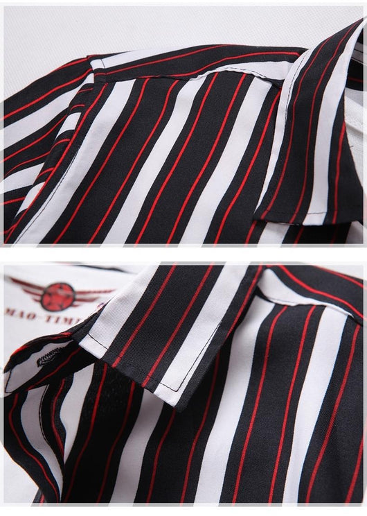 Camisa Manga Larga a Rayas Estilo Coreano para Hombres Jóvenes - Image 20
