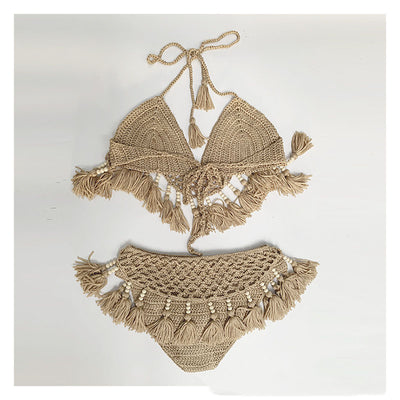 Bikini Estilo Europeo con Detalles de Cuentas y Borlas - Traje de Baño Elegante para Playa - Image 3