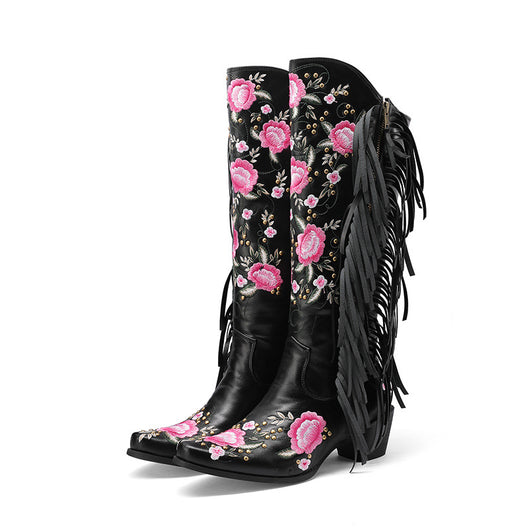 Botas Vaqueras Altas con Bordados y Flecos en Mangas - Image 12
