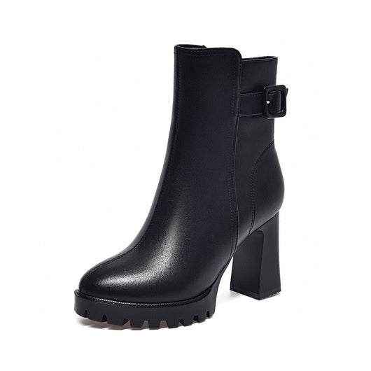 Botas de Tacón Alto Plataforma en Cuero con Hebilla - Elegancia y Comodidad - Image 3