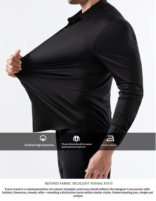 Camisa Elástica sin Costuras para Hombre Talla Grande - Manga Larga Antirruga - Image 12