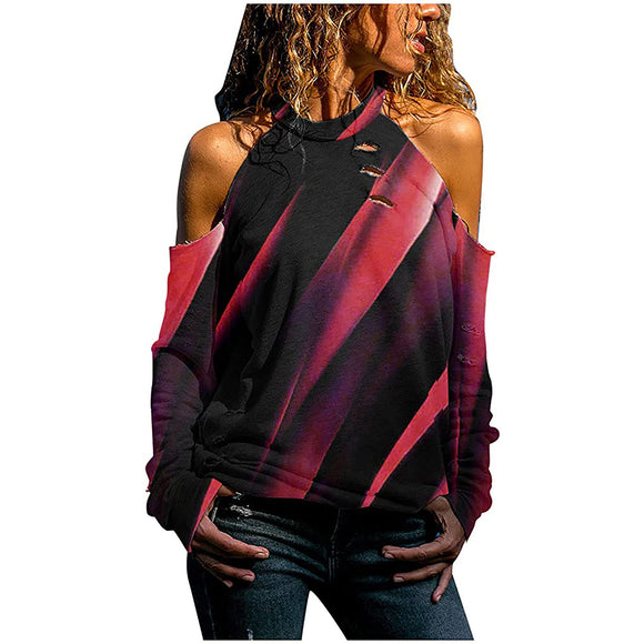 Blusa Estampada Halter Escotada de Manga Larga