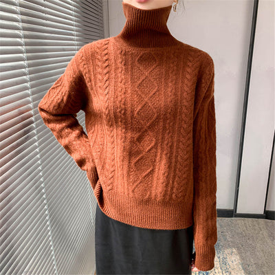 Suéter de Cuello Alto en Cashmere para Invierno - Diseño Texturizado Talla Grande - Image 15