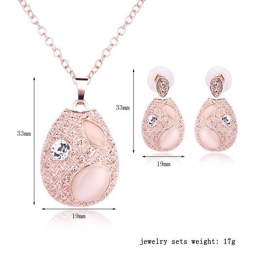 Conjunto de Collar y Aretes Ovalados de Ópalo - Joyería de Dos Piezas - Image 2