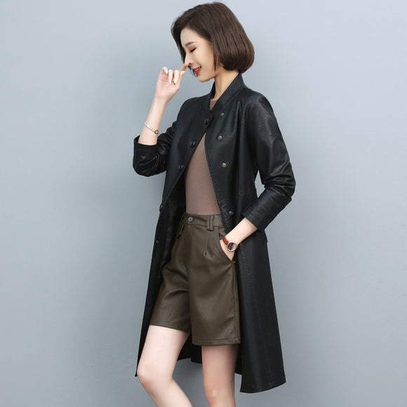 Abrigo Trench de Cuero para Mujer - Largo, Suelto y Elegante