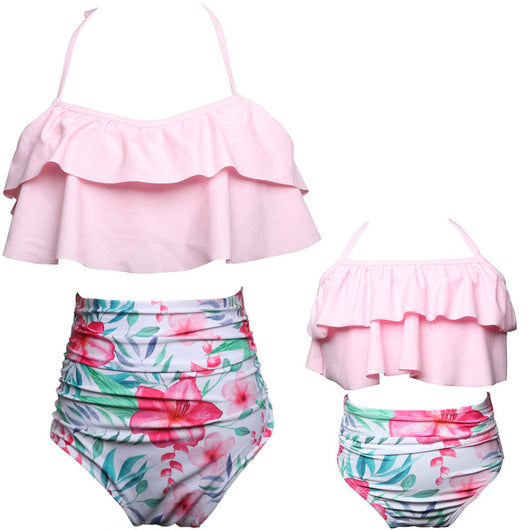 Traje de Baño Coordinado Mamá e Hija con Cintura Alta y Volantes Estampado - Image 12