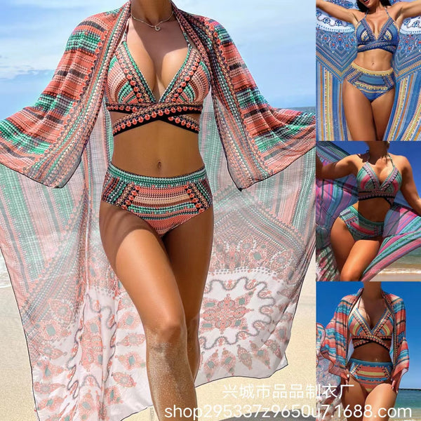 Traje de Baño Retro Étnico con Cruces Ajustables para Mujer