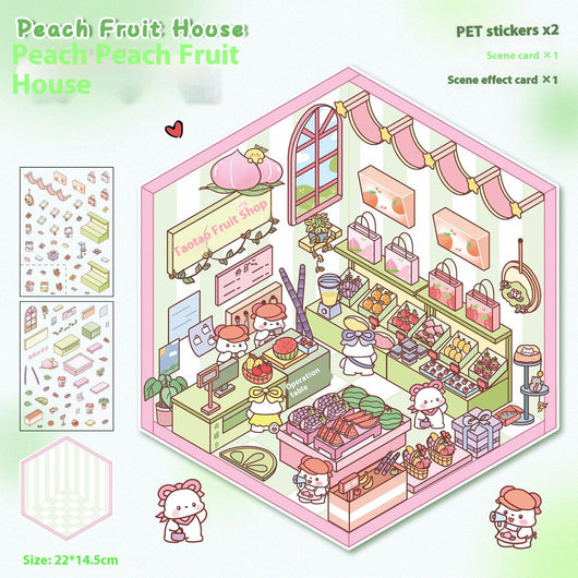 Diy Notebook Decompression Stacking Miniature Sticker set featuring a cute cartoon hot pot shop scene with animal characters. - Image 26