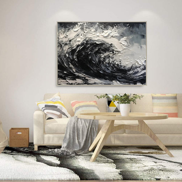 Cuadro Abstracto Moderno en Lienzo - Pintura al Óleo Texturizada Blanco y Negro sin Marco