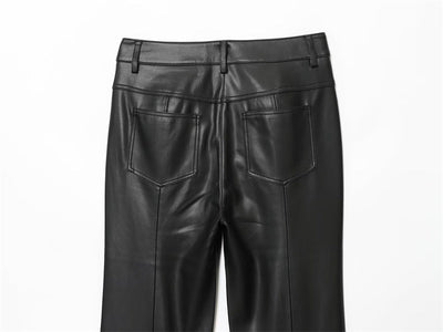 Pantalones de Cuero Casual Efecto Pierna Larga con Cintura Elástica y Bota Acampanada - Image 18