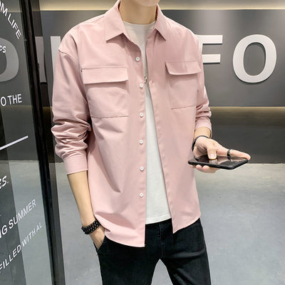 Camisa Holgada de Manga Larga con Bolsillos - Colores Sólidos para Hombre - Image 15