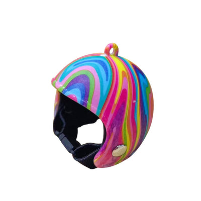 Red pet helmet with a strawberry design, featuring a smiling face, green leaves, and yellow seeds. - Image 18