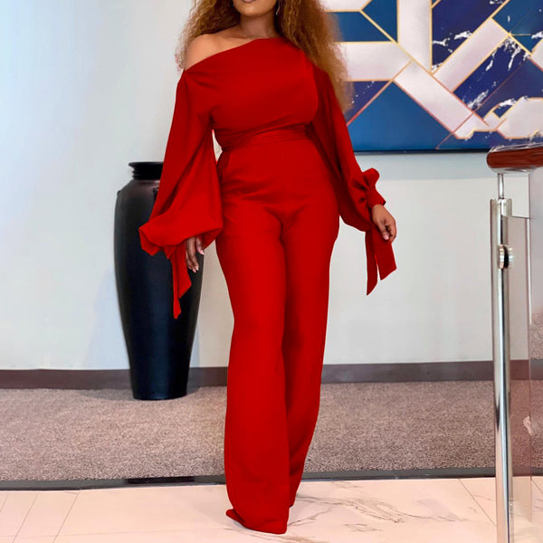 Jumpsuit Talla Grande Hombro Descubierto Color Sólido Africano - Image 4