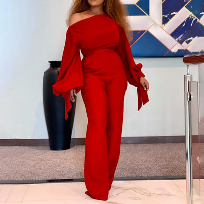 Jumpsuit Talla Grande Hombro Descubierto Color Sólido Africano - Image 4