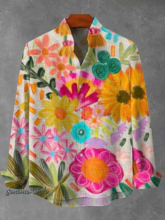 Camisa Manga Larga Cuello Alto con Estampado 3D de Rayas Irregulares para Hombre - Image 8