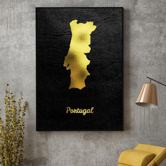 Cuadro Mapa de Portugal en Dorado - Lienzo Decorativo para Sala de Estar - Image 2