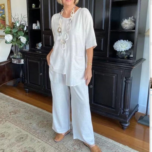 Conjunto de Blusa y Pantalón Corto en Algodón y Lino para Mujer