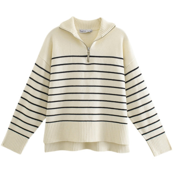 Suéter Cardigan Rayado de Manga Larga para Otoño