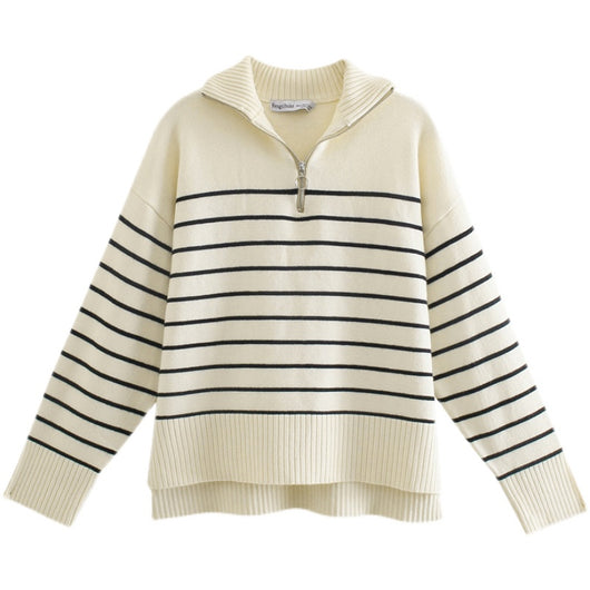 Suéter Cardigan Rayado de Manga Larga para Otoño