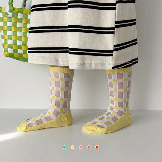 Calcetines Infantiles Verano Cuadros a Cuadros Estilo Coreano - Image 3