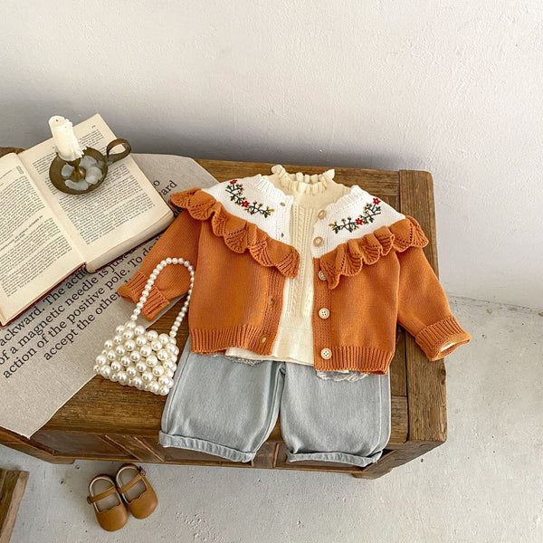 Cardigan de Encaje de Algodón para Bebé Niña - Manga Larga Otoño