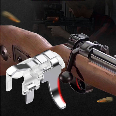 Pair of transparent and silver mobile gaming triggers with pistol-grip style levers for smartphone attachment. - Image 8