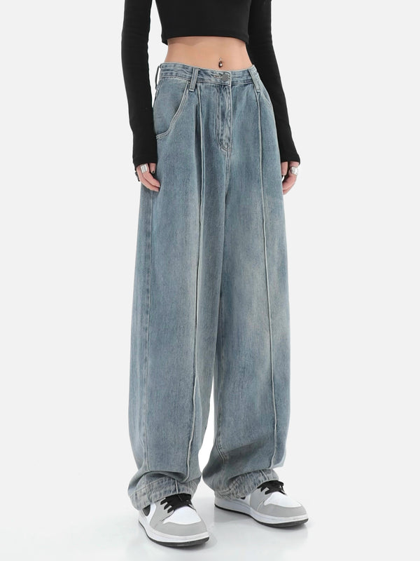 Pantalón Recto Cintura Alta Diseño Minimalista Tendencia Street Style