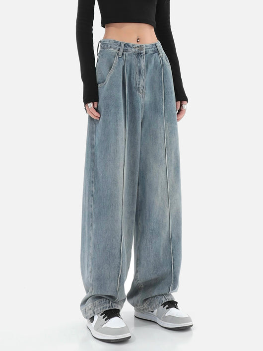 Pantalón Recto Cintura Alta Diseño Minimalista Tendencia Street Style