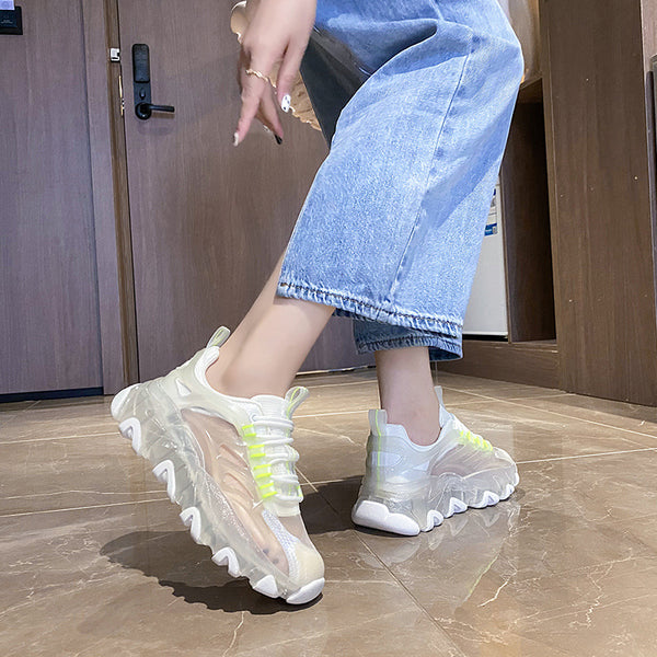 Zapatillas Blancas Casuales para Mujer con Suela Gruesa y Cordones