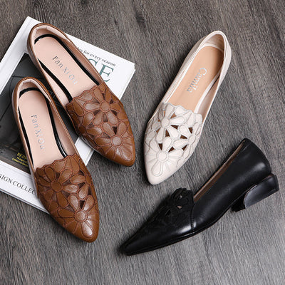 Zapatos de Cuero Suave para Mujer con Bordado Hueco