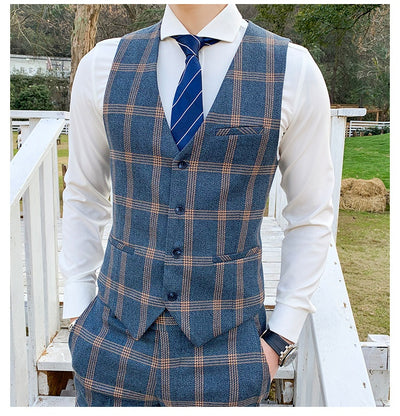 Traje Slim Fit 3 Piezas Fusión Coreana y Británica para Hombre - Image 16