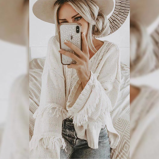 Suéter Mujer Cuello Redondo Manga Larga con Borlas - Diseño Clásico Liso - Image 2