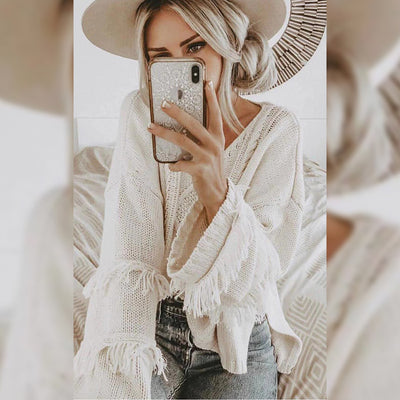 Suéter Mujer Cuello Redondo Manga Larga con Borlas - Diseño Clásico Liso - Image 2