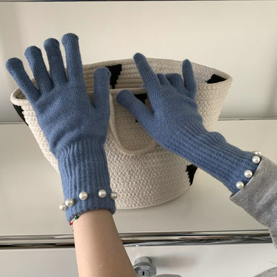 Guantes Tejidos Cálidos con Perlas en Colores Sólidos - Image 6