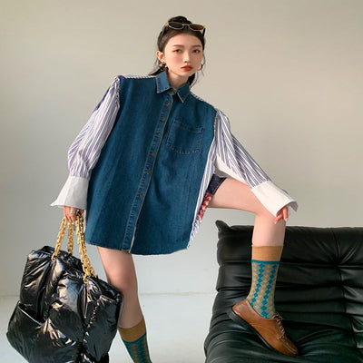 Vestido Camisero Denim con Parches Estilo Coreano Holgado para Mujer - Image 4