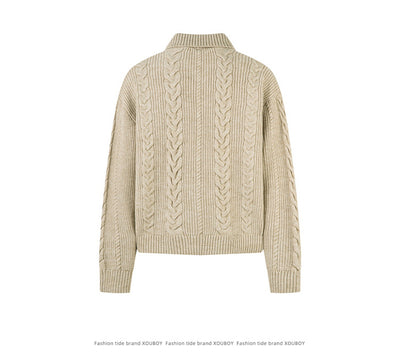 Cardigan de Punto Grueso con Cierre y Patrón Trenzado para Hombre - Image 14