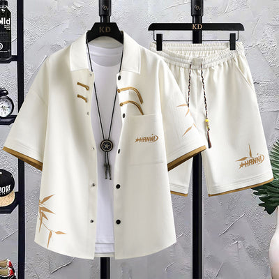 Conjunto de Traje Estilo Chino para Hombre - Camisa Manga Corta y Shorts Verano - Image 9