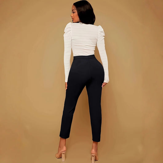 Pantalón Casual de Cintura Alta Slim Fit Cómodo - Image 3