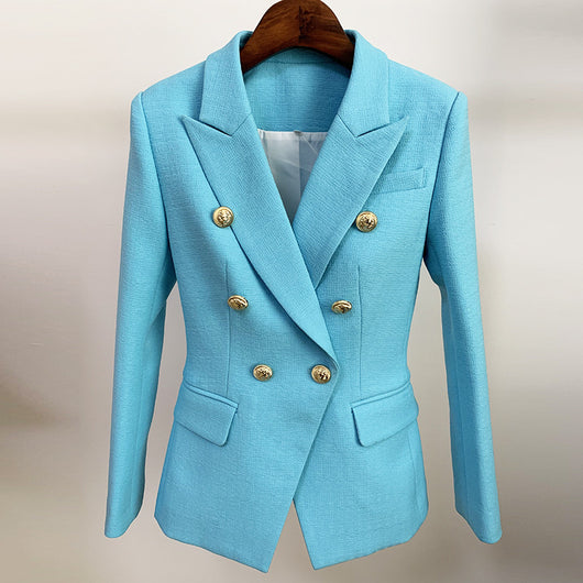 Traje de lino doble botonadura con botones de león metálico - Image 7